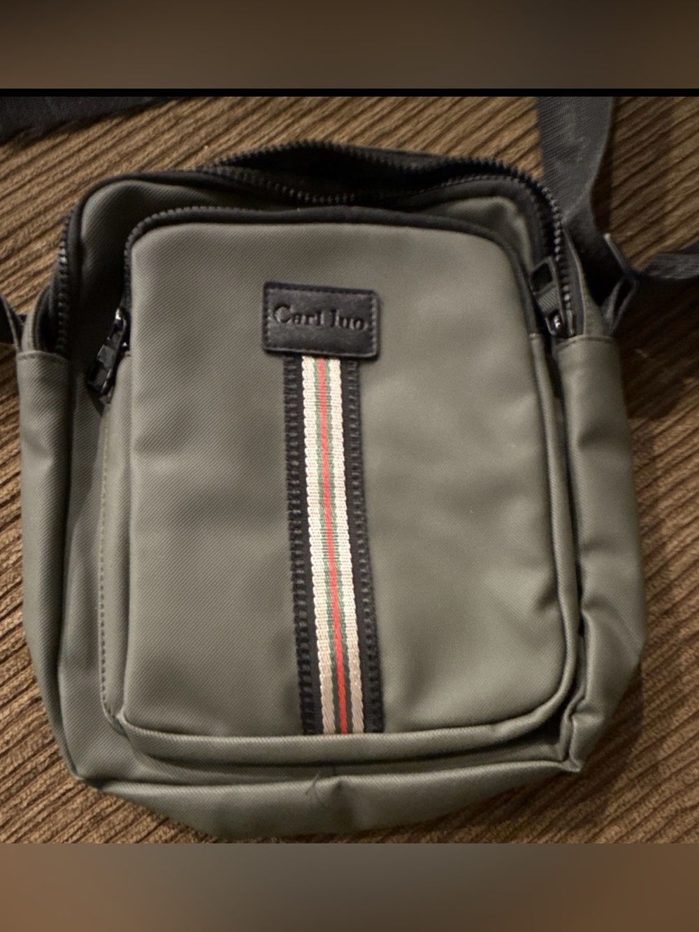 Olive Nylon Messenger Bag for Men